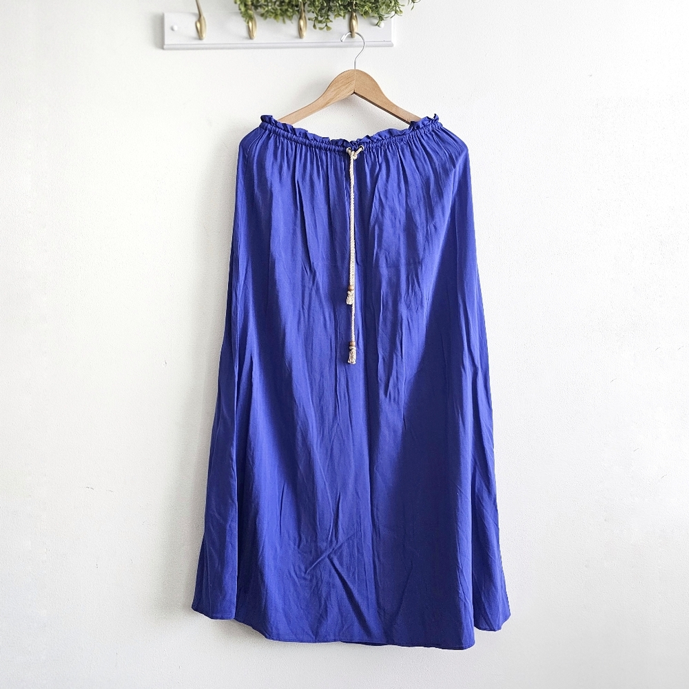 Nicole Miller New York Blue Boho Midi Skirt NWT Size Small Rayon Tassel Waist